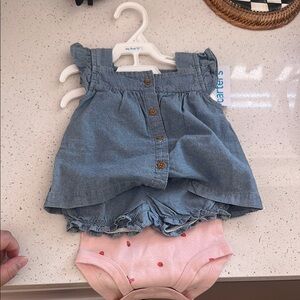 Carter's 3 Piece, Blue Denim Top and Pink Bodysuit Set
